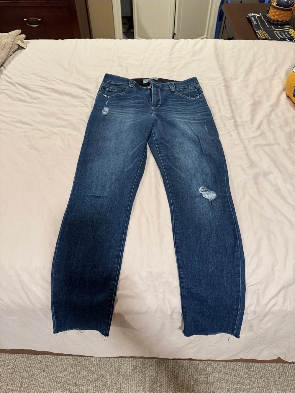 Wit & Wisdom Dark Blue Straight-Leg Distressed Jeans